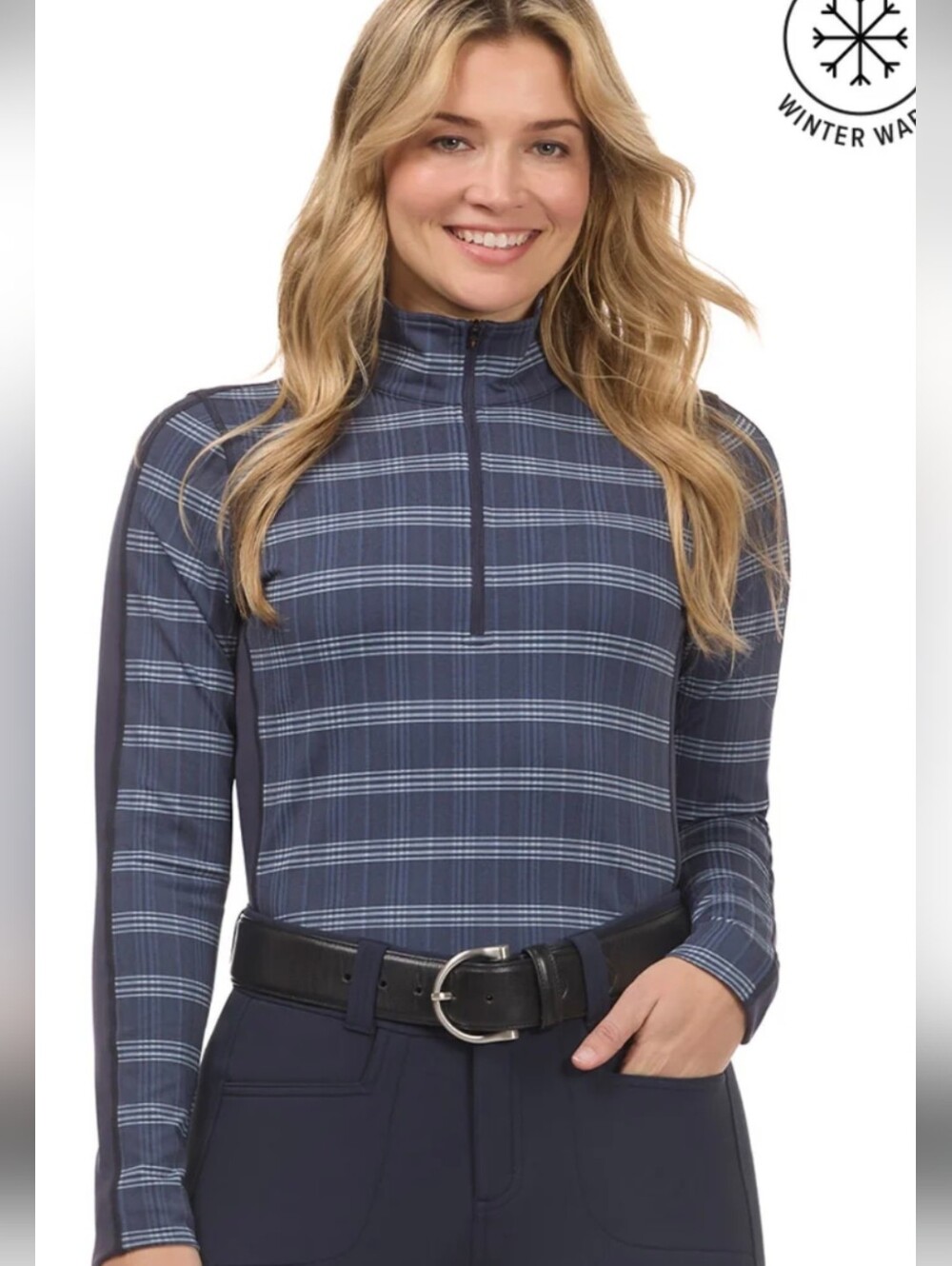Kerrits Equestrian Riding Slate Plaid Quarter-Zip Pullover Shirt Size 1X Warm